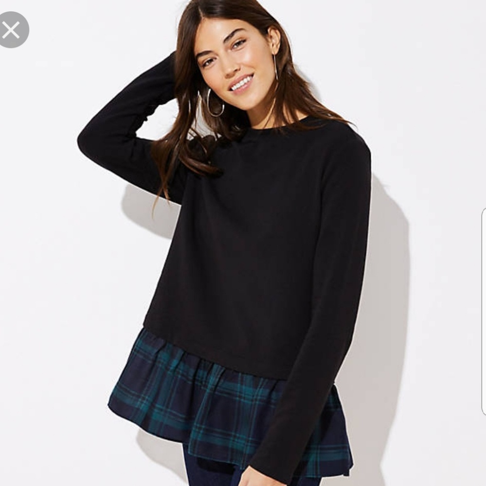Loft top with plaid peplum